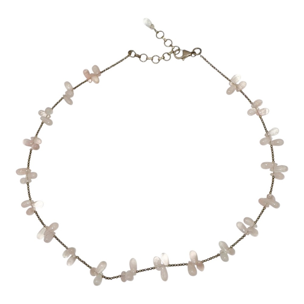 Silvertone & Rose Quartz Beaded Necklace - Picture 2 of 8